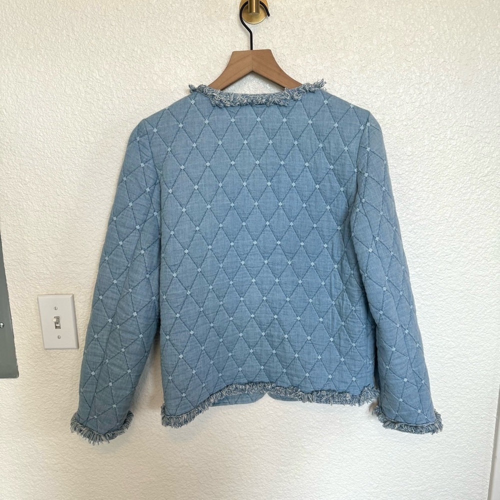 J. McLaughlin Women's Large Blue Helene Chambray Jacket Quilted Boho Light Blue - Picture 8 of 11